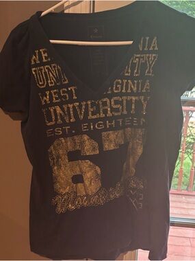 Navy Blue West Virginia University V-Neck Short Sleeve Tee with Gold Graphic